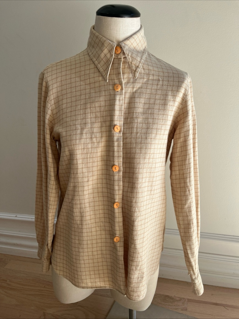 Moreno Martini Da Firenze  Beige Windowpane ButtonUp Shirt Classic Men Shirt M